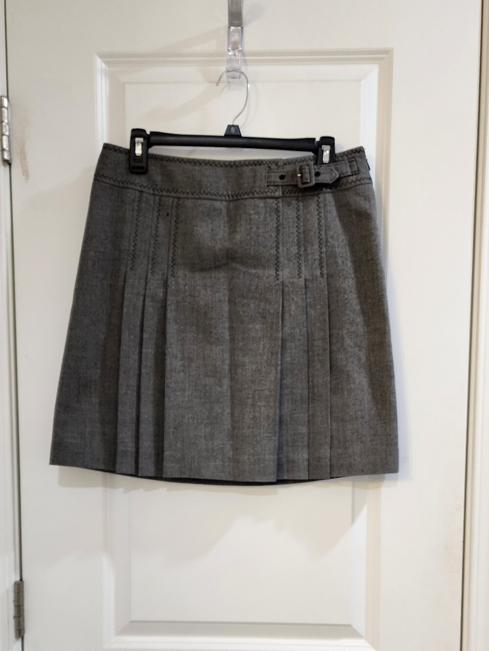 LOFT Gray Pleated Mini Skirt with Side Buckle